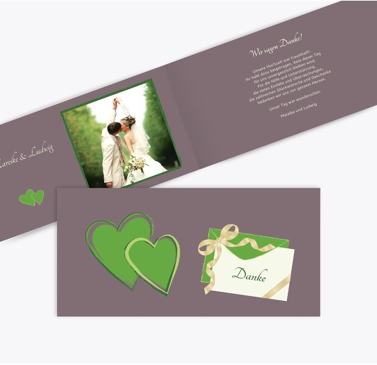 Hochzeit Dankeskarte Eheglück LilaBraun 215x105mm