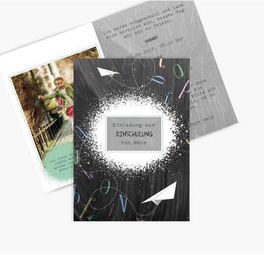 Einladung Einschulung Papierflieger hellgrünblau 105x148mm