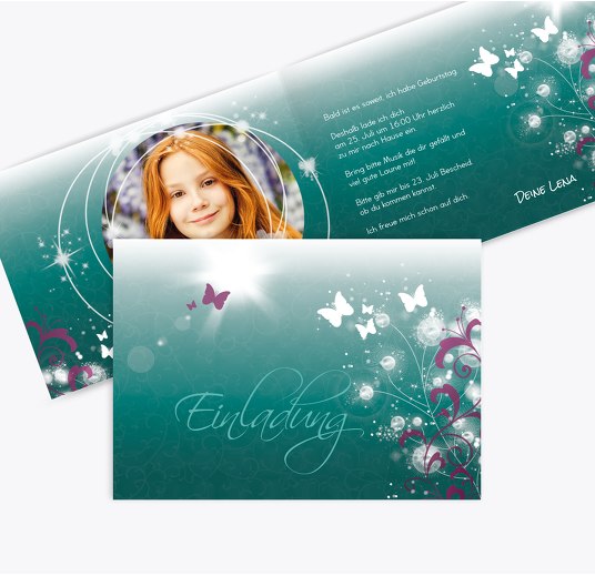 Einladungskarte zum Geburtstag Foto beautiful Türkisblaukräftig 148x105mm