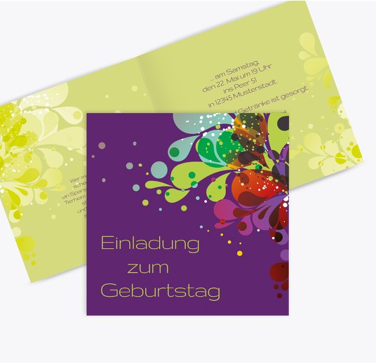 Karte zum Geburtstag Farbenspiel LilaBlauLeuchtend 145x145mm