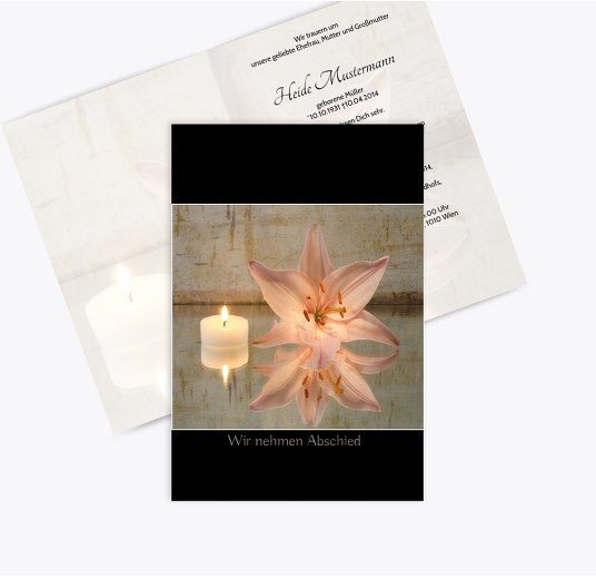 Trauerkarte Kerze und Blume Schwarz 114x170mm