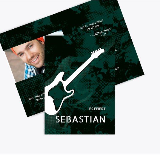 Geburtstagskarte Guitar Foto Grüntürkis 105x148mm