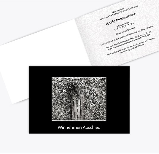 Trauerkarte Efeutür quer Schwarz 170x114mm