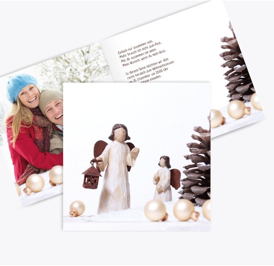 Foto Einladung Weihnachtsengel Braun 145x145mm