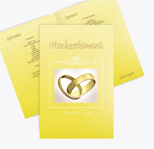 Hochzeit Menükarte Din Ringetausch KräftigHellGelb 148x210mm