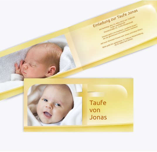Taufkarte Kreuz KräftigHellGelb 215x105mm