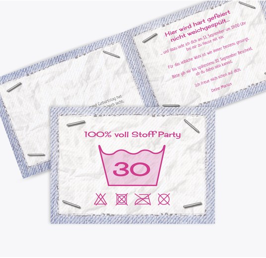 Einladungskarte Waschzettel 30 Pink 148x105mm