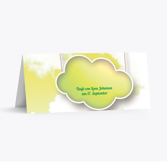 Taufe Tischkarte Fluffy Cloud KräftigHellGelb 100x44mm