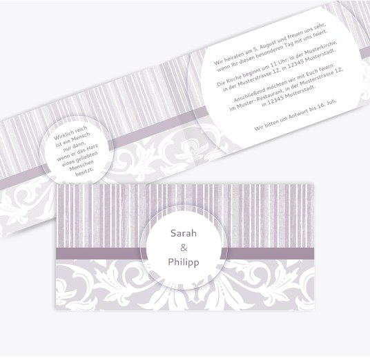 Hochzeit Einladung Streifenzauber LilaFlieder 215x105mm