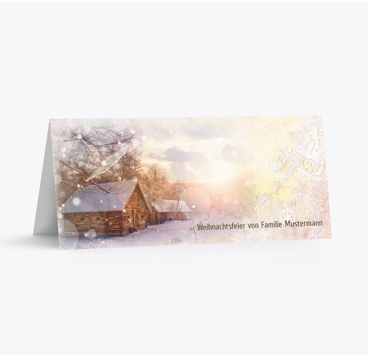Tischkarte Schneehütte Beige 100x44mm