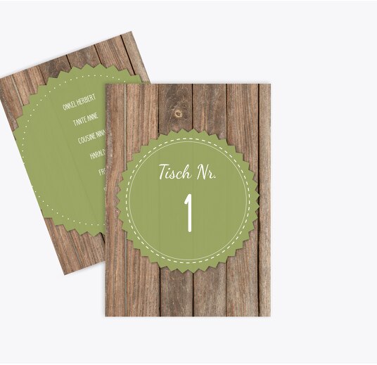 Tischnummern Vintage Holz PastellHellGrün 105x148mm
