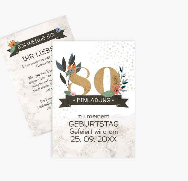 Geburtstagseinladung Blumenzahl 80