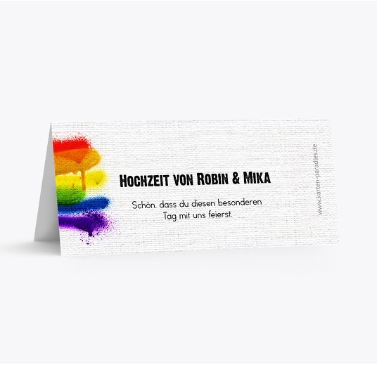 Hochzeit Tischkarte Regenbogenliebe Weiß 100x44mm