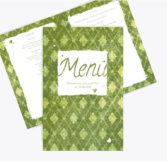 Hochzeit Menükarte Liebesbündnis Grasgruen 148x210mm