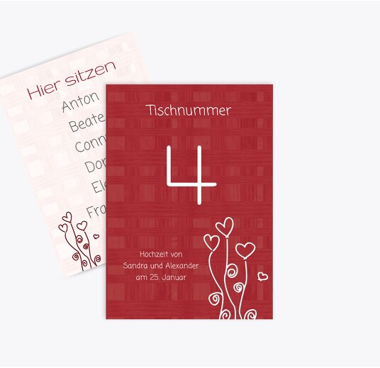 Tischnummer Liebestraum WeinRot 105x148mm