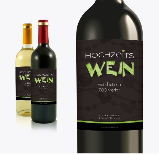 Hochzeit Flaschenetikett wilde Herzen Grasgruen 90x120mm