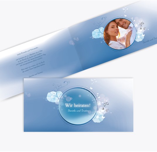 Hochzeit Einladung Din Liebeszauber MattBlauDunkler 215x105mm