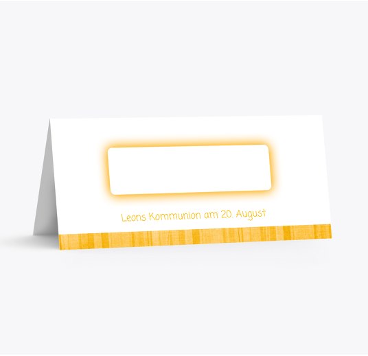 Tischkarte Kommunion White Sonnengelb 100x44mm
