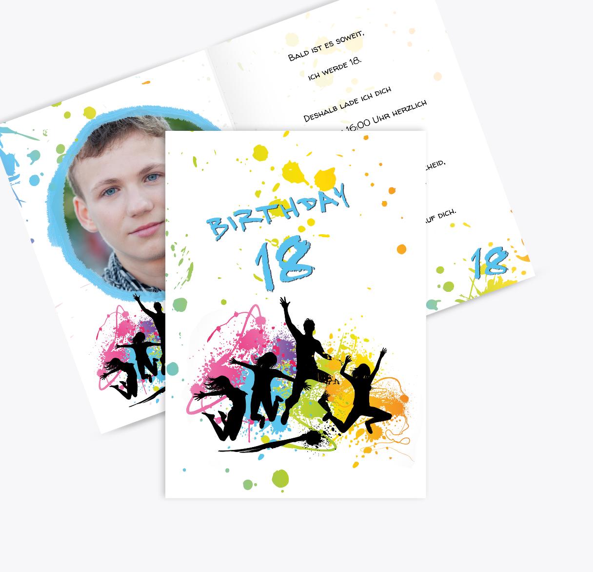 Karte 18 Geburtstag Bunte Party 18 Foto Selbst Gestalten