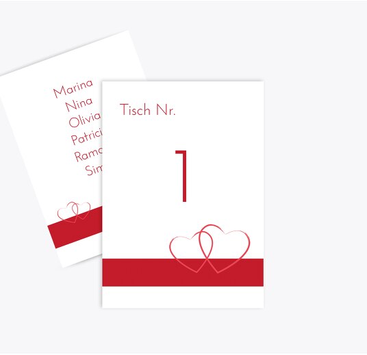 Tischnummer Herzensband Rot 105x148mm