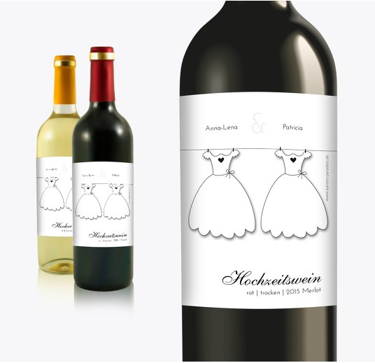 Hochzeit Flaschenetikett dresses Weiß 90x120mm