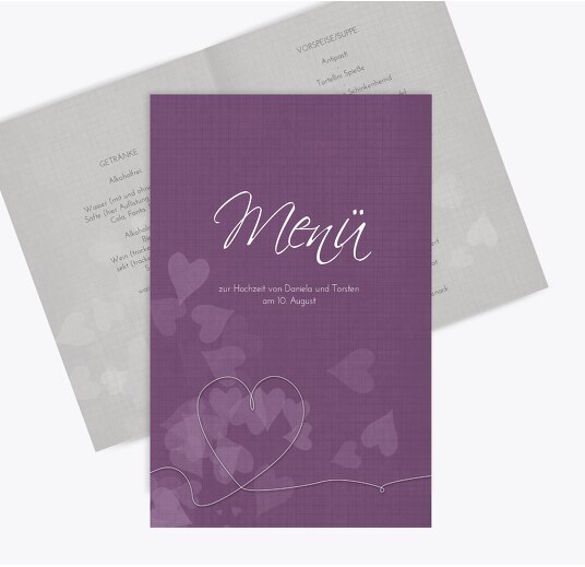 Hochzeit Menükarte ewiges Band LilaFlieder 148x210mm