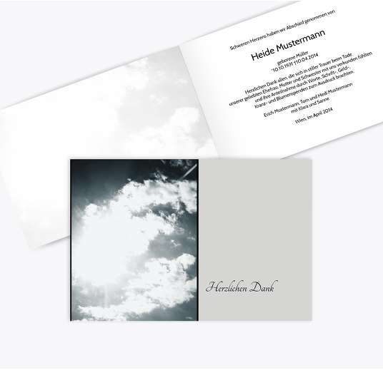 Dankeskarte Wolkenhimmel quer Trauergrau 170x114mm