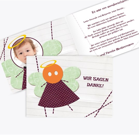 Dankeskarte Stoffengelchen Dunkelrotlila 148x105mm