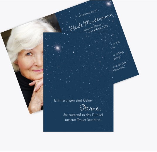 Sterbebildkarte starry sky DunkeltiefBlau 74x105mm