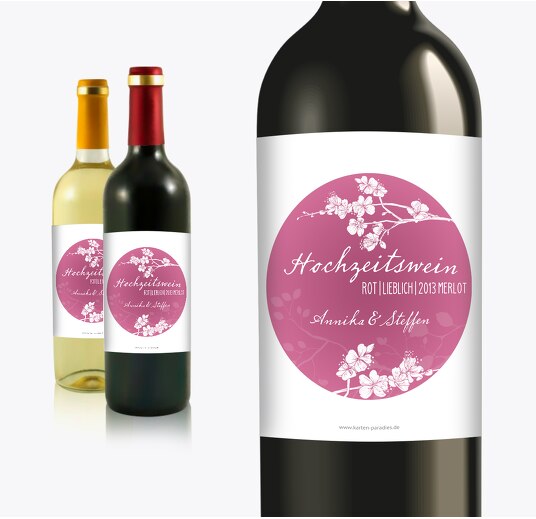 Flaschenetikett Cherry Blossom Pinkrosa 90x120mm