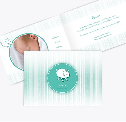 Baby Dankeskarte sheep AquaTürkis 148x105mm