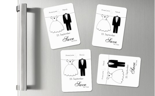 Fotomagnete zur Hochzeit dress and suit Weiß 55x77mm