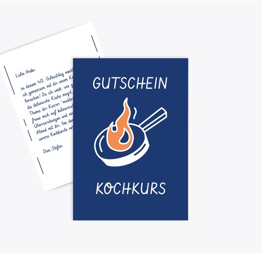 Gutschein zum Geburtstag Kochkurs Blau 105x148mm