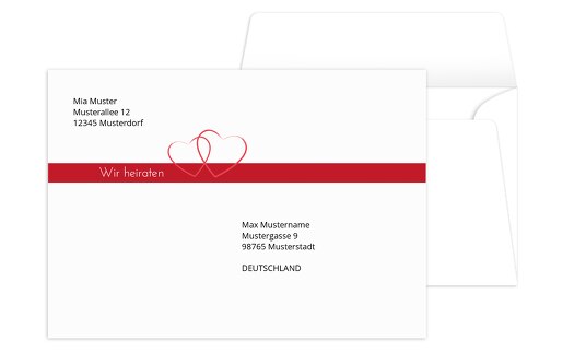 Umschlag Herzensband Rot 161x114mm