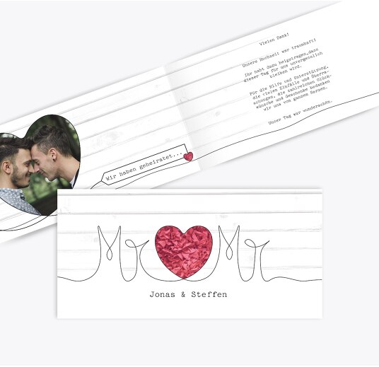 Hochzeit Dankeskarte Mr&Mr PinkLeuchtend 215x105mm