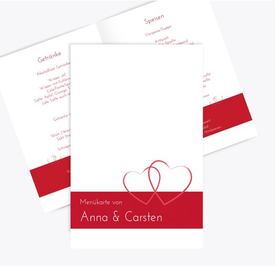 Hochzeit Menükarte Herzensband Rot 148x210mm