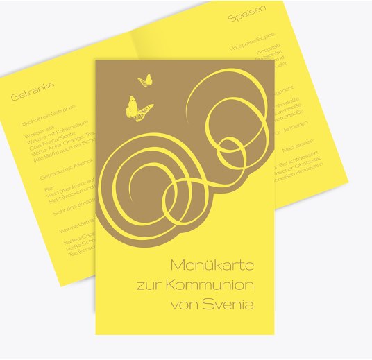 Menükarte Kommunion Butterfly KräftigHellGelb 148x210mm