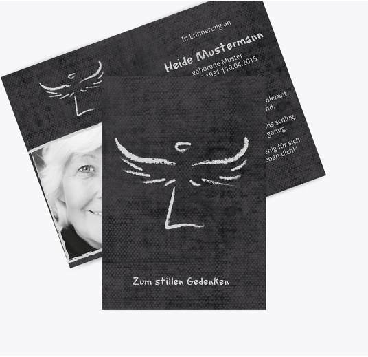 Sterbebildkarte heavenly wings Schwarz 74x105mm