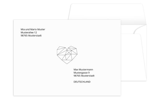 bedruckter Umschlag straight heart Weiß 161x114mm