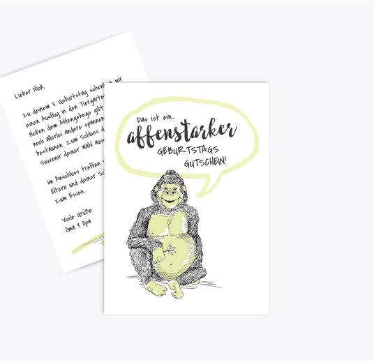 Gutschein zum Geburtstag Tiergarten Affenstark MattGrün 105x148mm