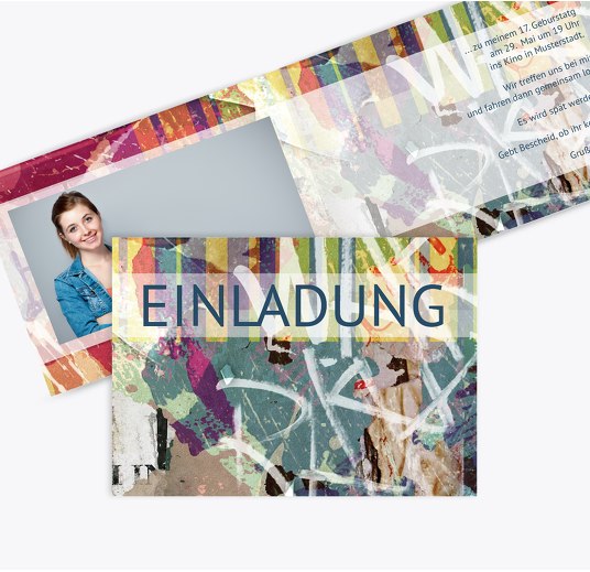 Einladung Jugendliche Foto Graffiti DunkeltiefBlau 148x105mm