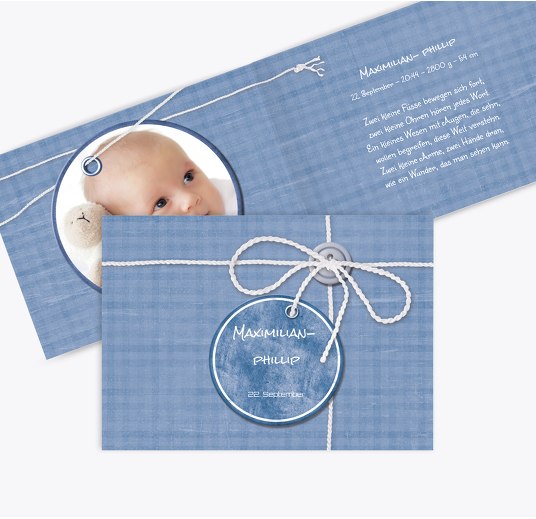 Geburtskarte Faden MattBlauDunkler 148x105mm
