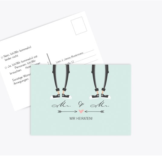 Antwortkarte Pärchen - Männer Hellgruenblau 148x105mm