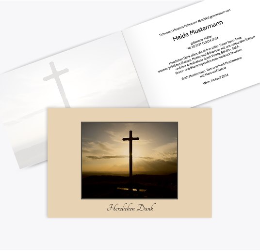 Dankeskarte Kreuz quer Trauerbeige 170x114mm