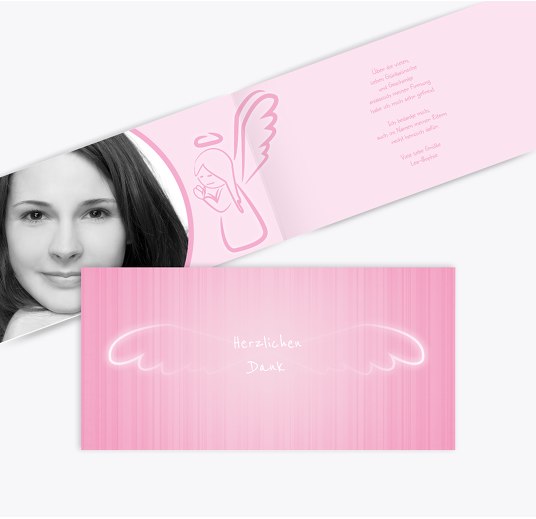 Firmung Danke Angle Wings Pinkrosa 215x105mm