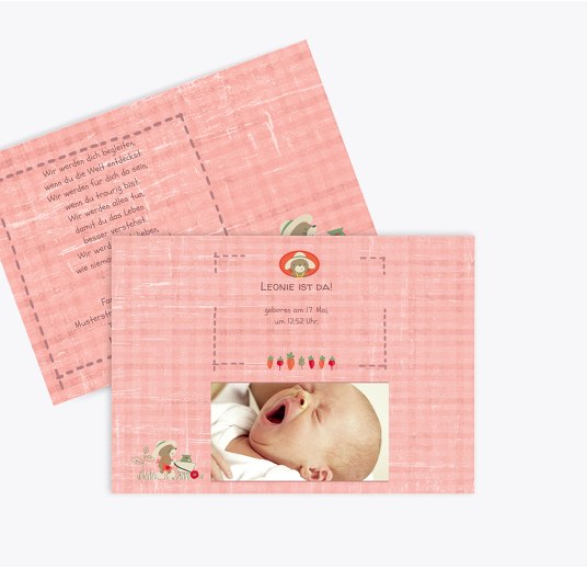 Geburtskarte Paper HellRotMatt 148x105mm