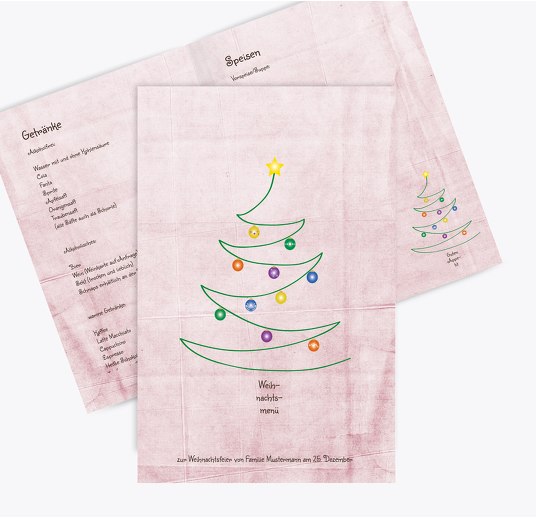 Menükarte Weihnachtsbaum Rosa 148x210mm