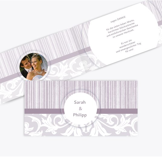 Hochzeit Dankeskarte Streifenzauber LilaFlieder 215x105mm
