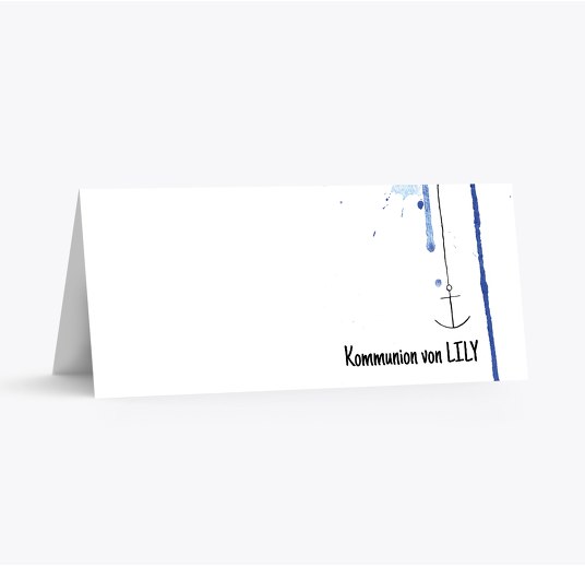 Kommunion Tischkarte Origamischiff Blau 100x44mm
