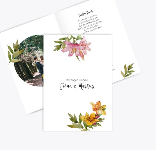 Hochzeit Dankeskarte Blumendeko Weiß 105x148mm